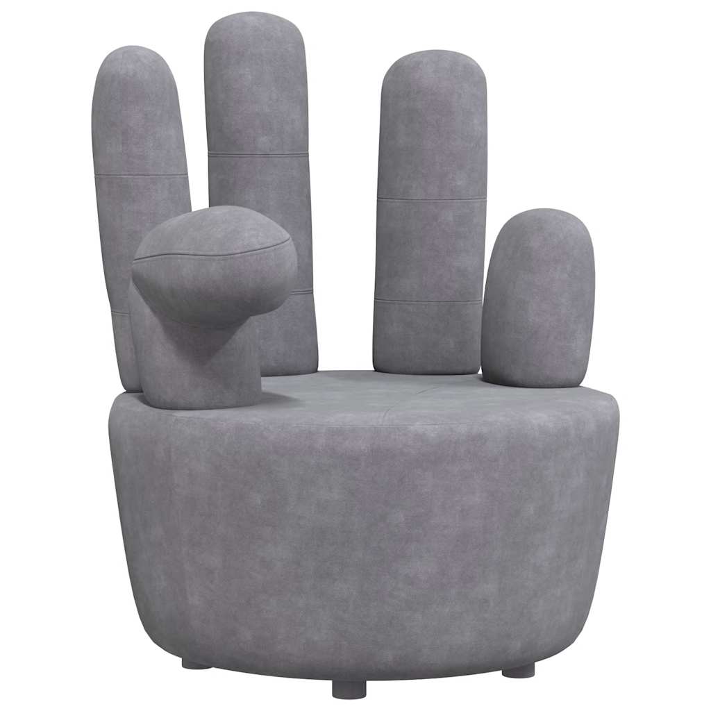 Sillón en forma de mano de terciopelo gris