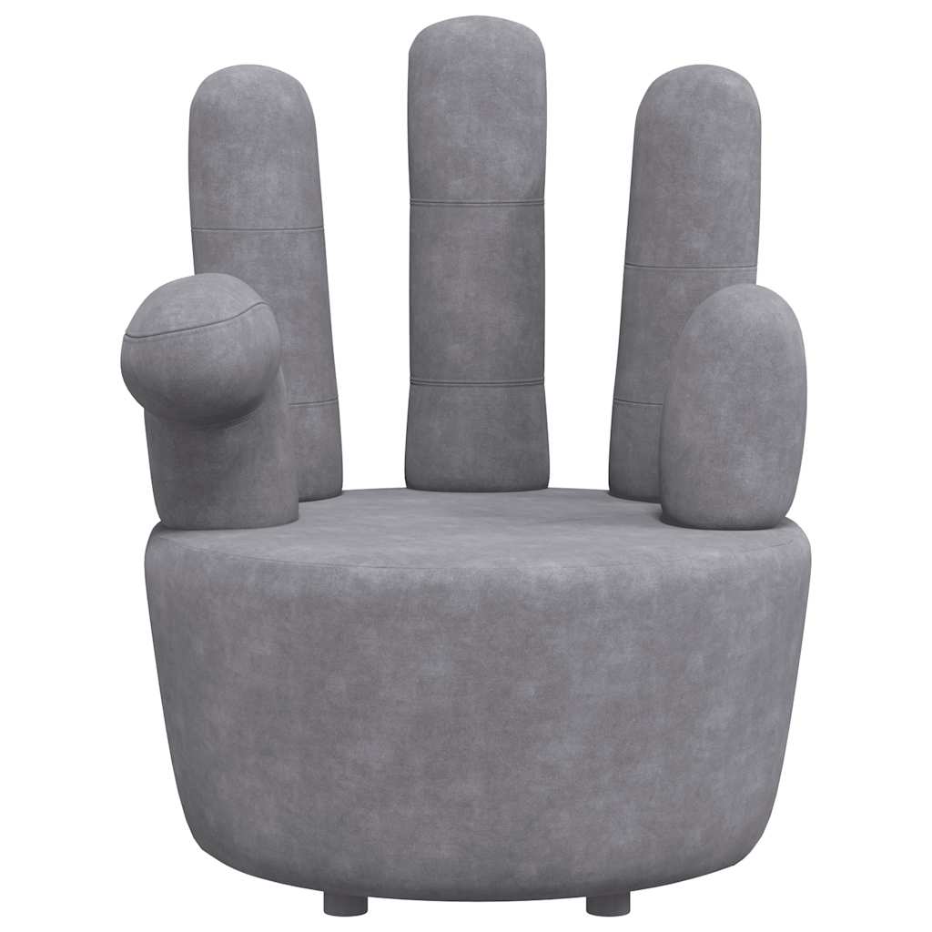Sillón en forma de mano de terciopelo gris