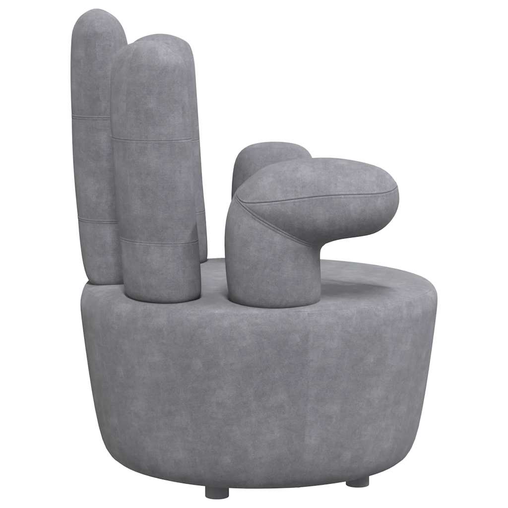 Sillón en forma de mano de terciopelo gris
