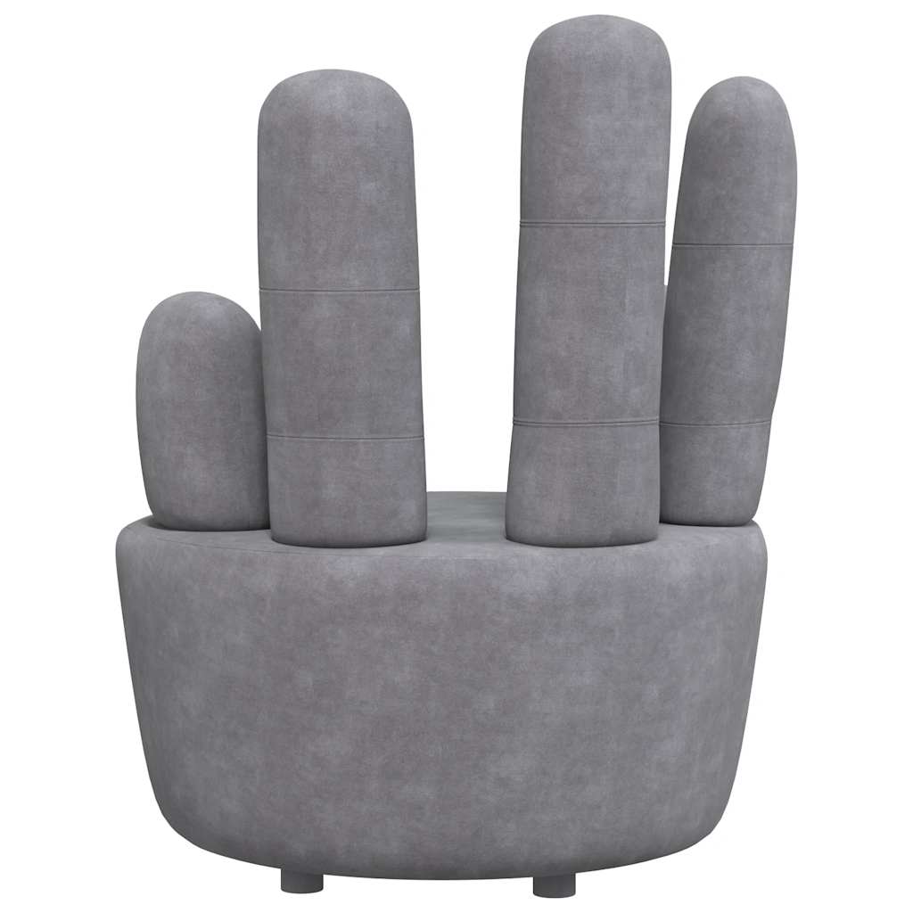 Sillón en forma de mano de terciopelo gris