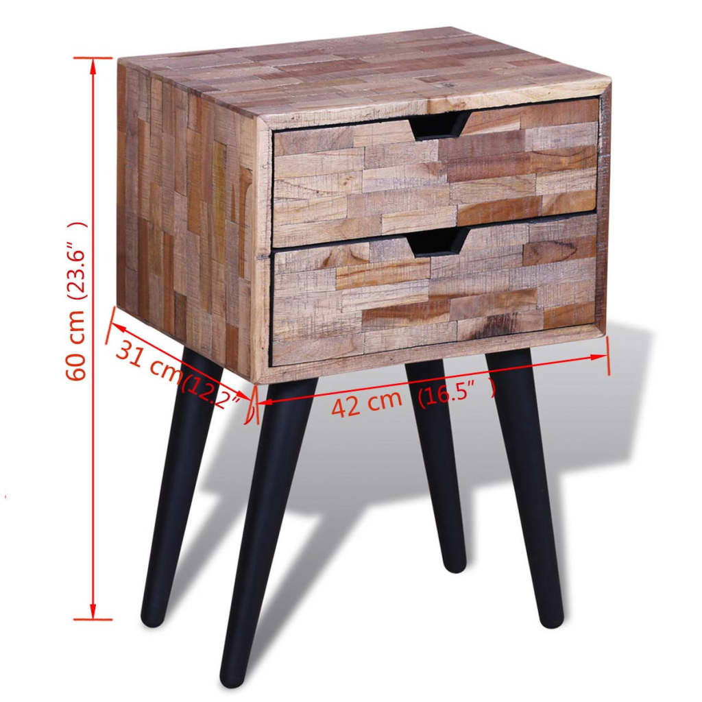 Mesita de noche con 2 cajones madera de teca reciclada