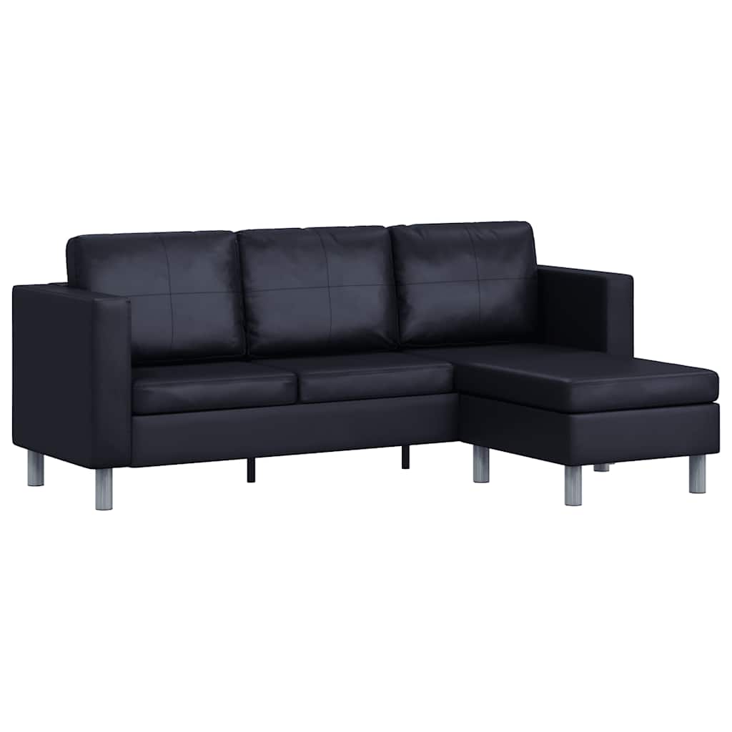 Sofá modular de 3 plazas de cuero artificial negro