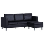 Sofá modular de 3 plazas de cuero artificial negro