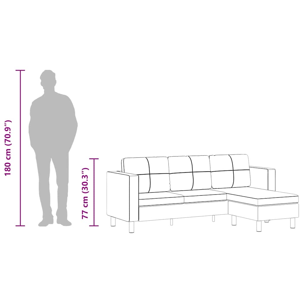 Sofá modular de 3 plazas de cuero artificial negro