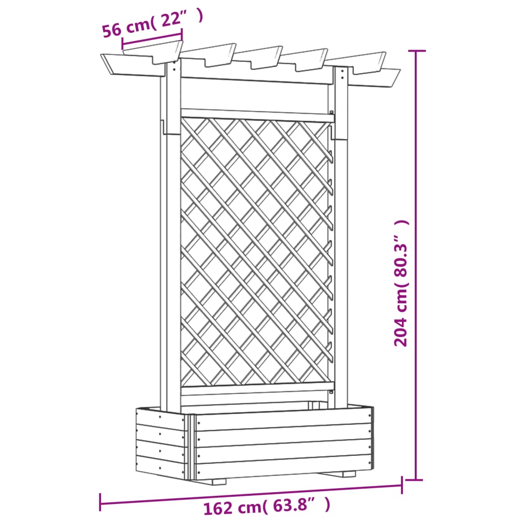 Pérgola con jardinera de madera 162x56x204 cm