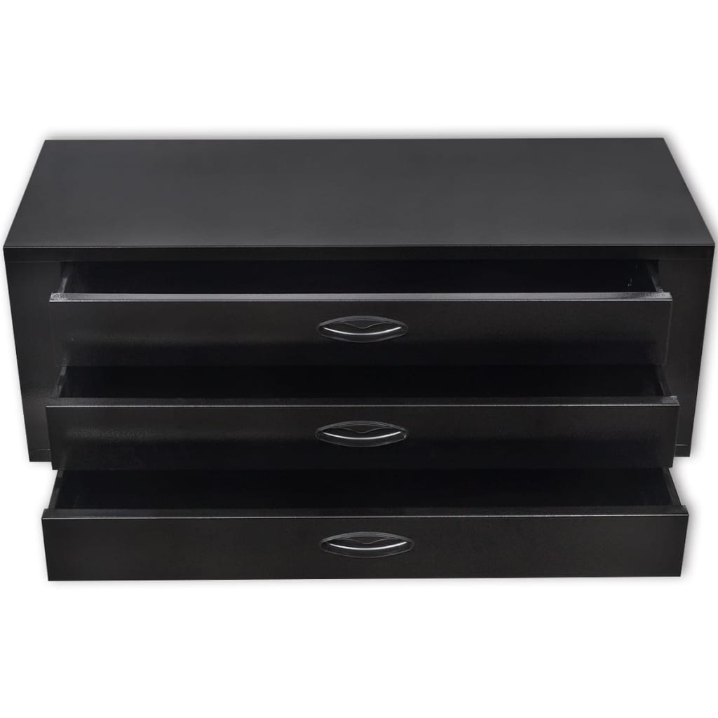 Cajón de herramientas de metal con 3 cajones negro