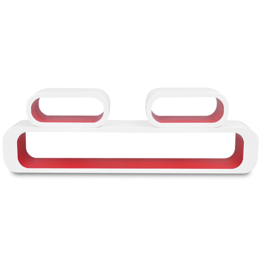 Estantes flotantes pared 3 pzas libros/DVD MDF blanco rojo