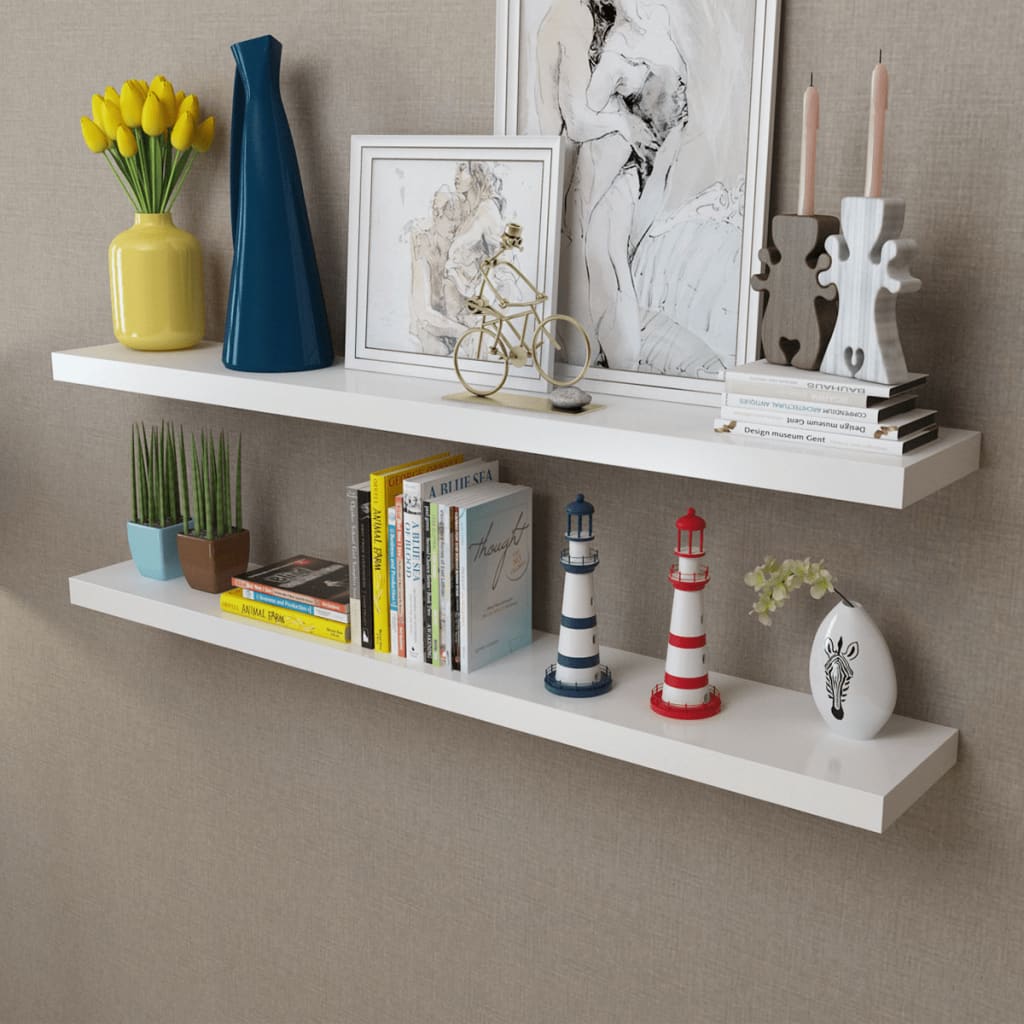 Estantes flotantes de pared 2 uds MDF blanco para libros/DVD