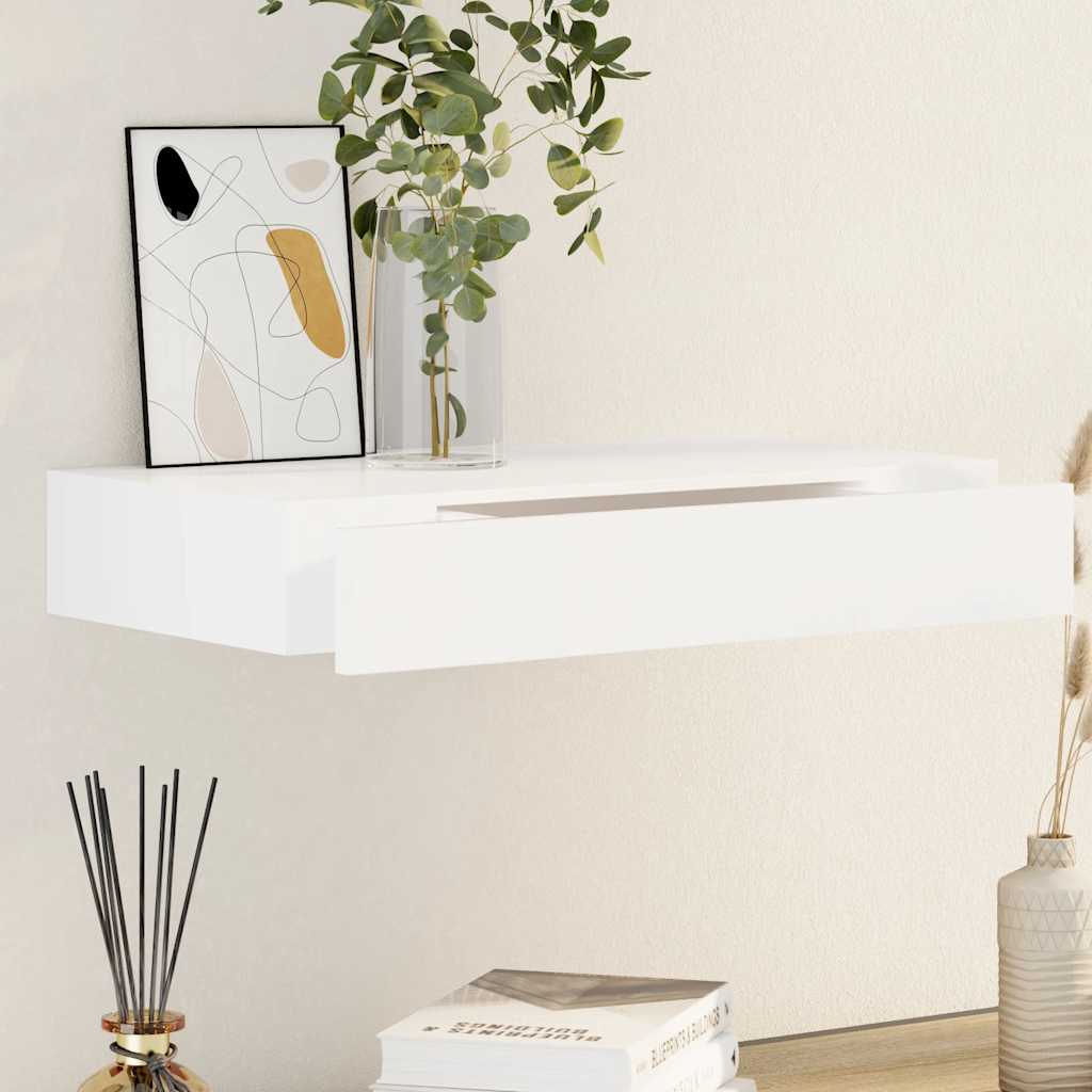 Wall-mounted floating shelf with black drawer 48x25x8 cm