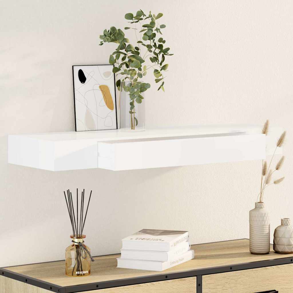 Wall-mounted floating shelf with black drawer 48x25x8 cm