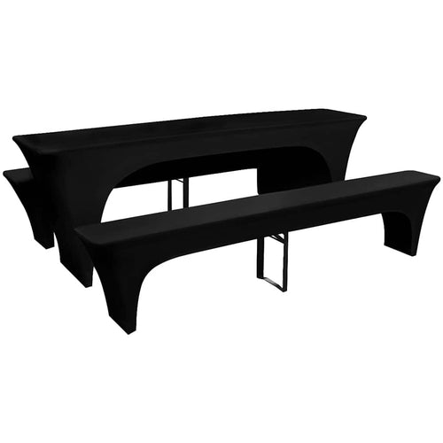 3 fundas blancas estirables para mesa y 2 bancos 220x50x80 cm