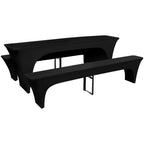 3 fundas blancas estirables para mesa y 2 bancos 220x50x80 cm