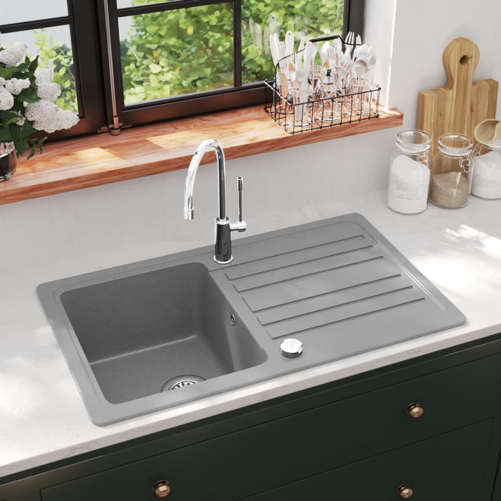 Fregadero reversible blanco de granito una cubeta escurridor