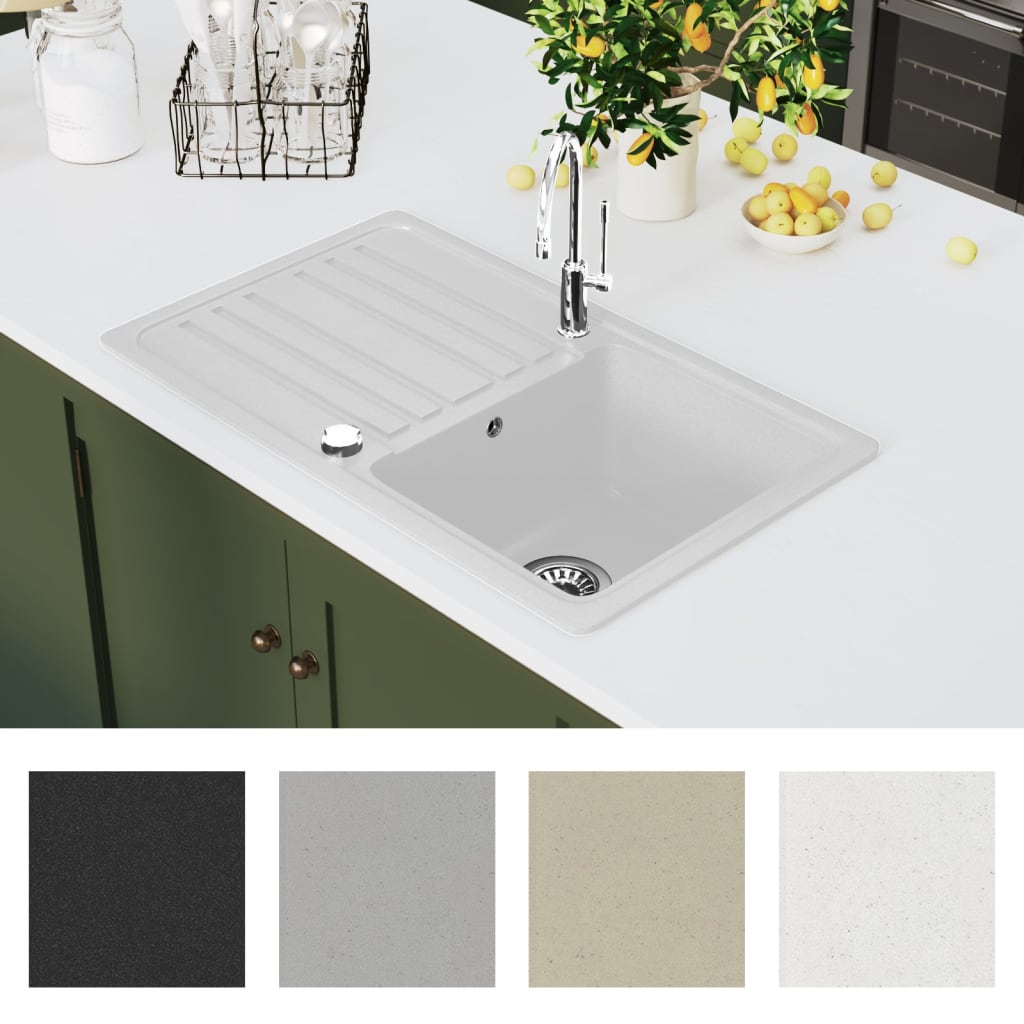 Fregadero reversible blanco de granito una cubeta escurridor