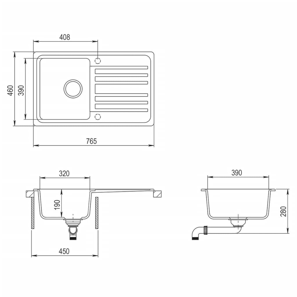 Fregadero reversible blanco de granito una cubeta escurridor