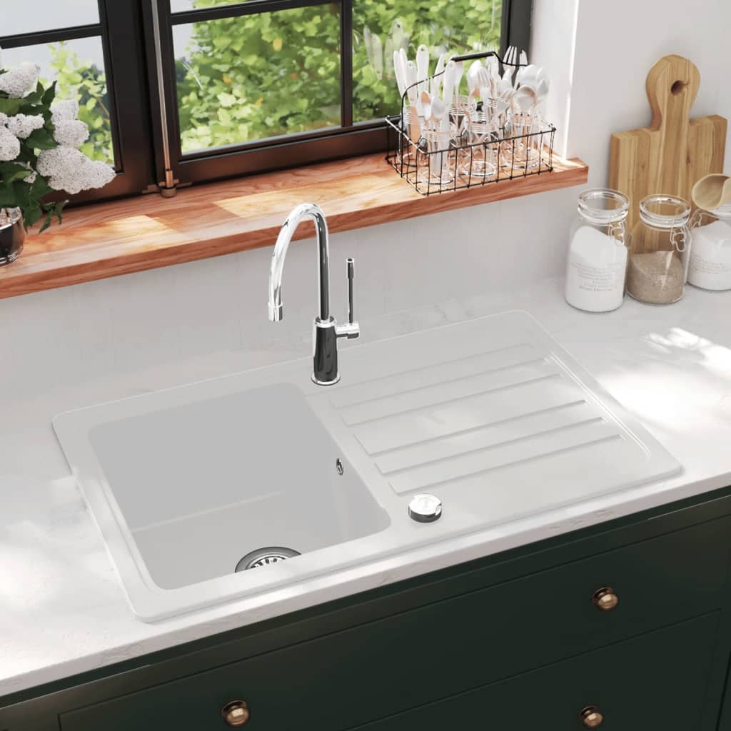 Fregadero reversible blanco de granito una cubeta escurridor