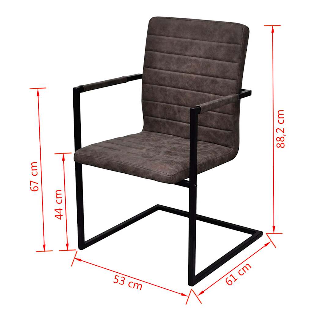 Sillas de comedor voladizas 2 unidades cuero sintético marrón oscuro