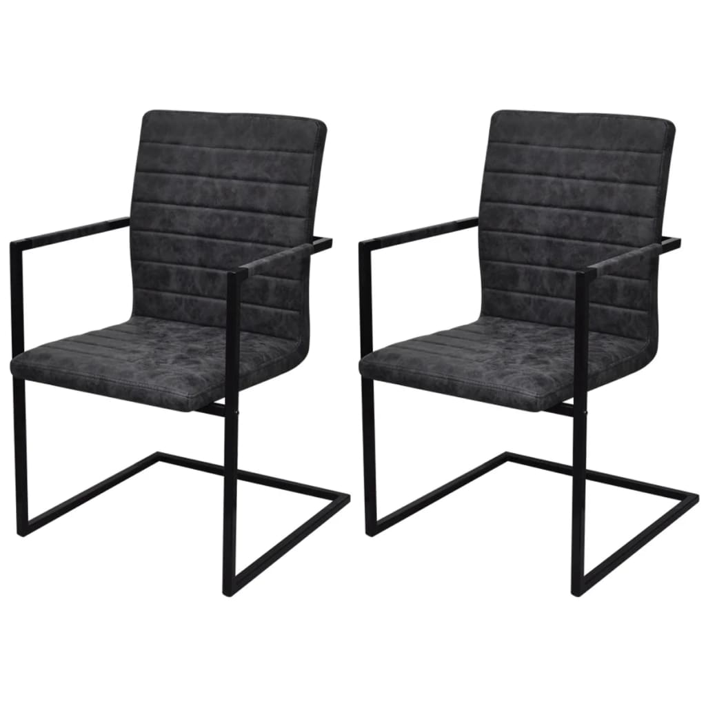 Cantilever dining chairs 2 pcs dark brown artificial leather