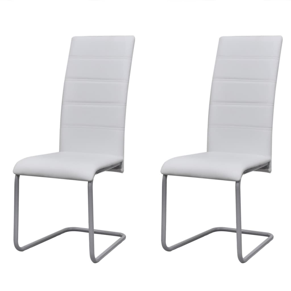 2 Cantilever Dining Chairs Faux Leather White