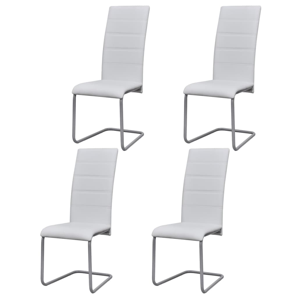 2 Cantilever Dining Chairs Faux Leather White