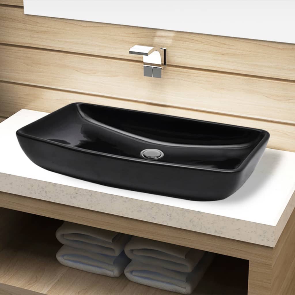Lavabo con agujero grifo rectangular cerámica 46x25,5x12 blanco