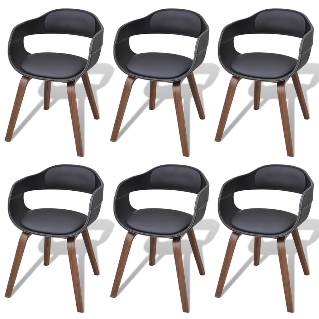 Sillas de comedor 6 unidades madera y cuero sintético negro