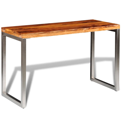 Dining table with steel legs and solid wood top