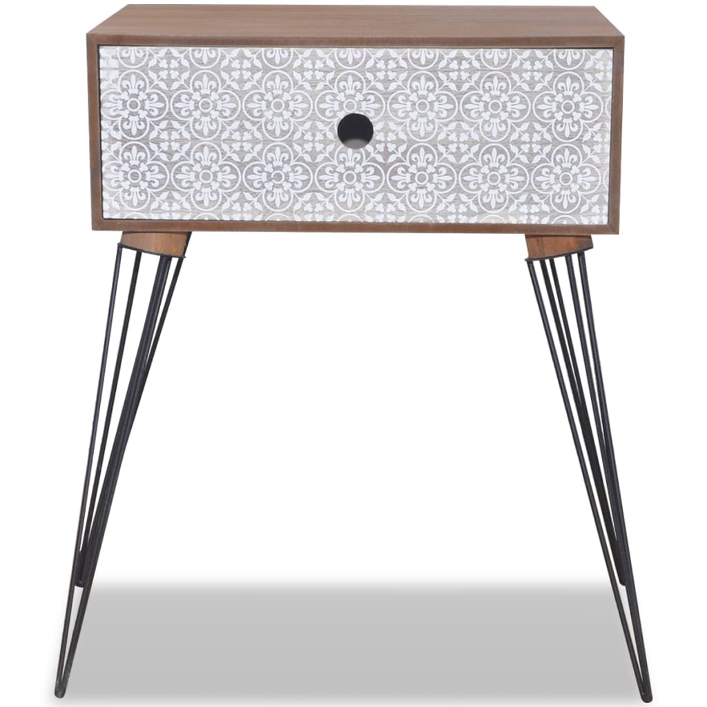 Mesita de noche rectangular con 1 cajón marrón