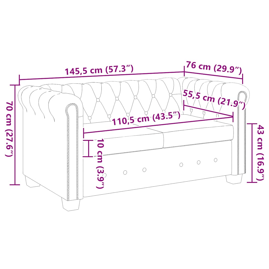 Sofá Chesterfield de 2 plazas cuero sintético blanco