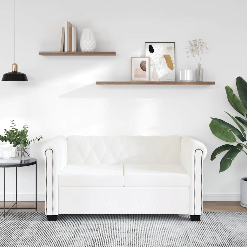 Sofá Chesterfield de 2 plazas cuero sintético blanco