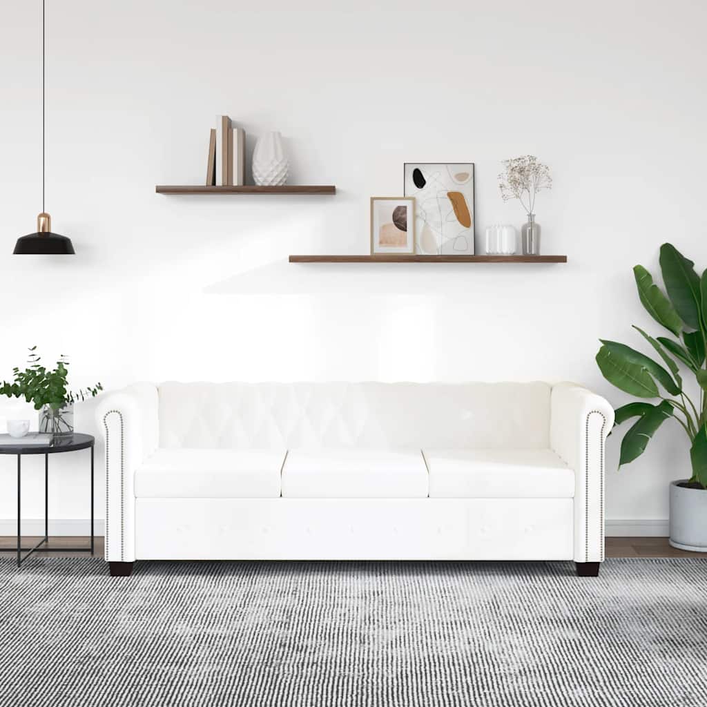 Sofá Chesterfield de 3 plazas cuero sintético blanco