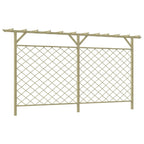 Valla de jardín celosía con pérgola superior madera