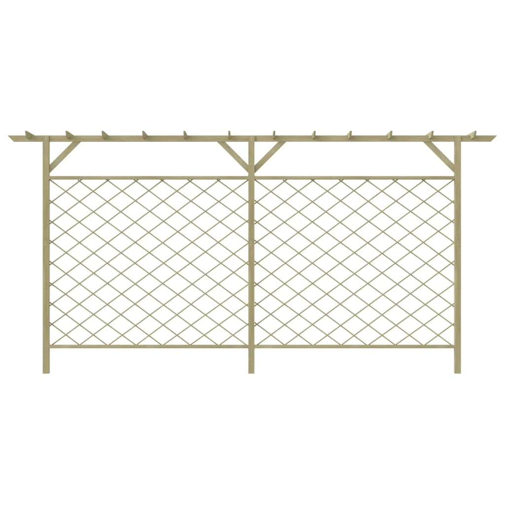 Valla de jardín celosía con pérgola superior madera
