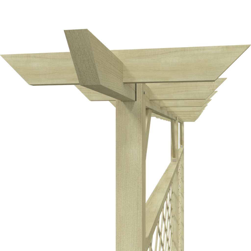 Valla de jardín celosía con pérgola superior madera