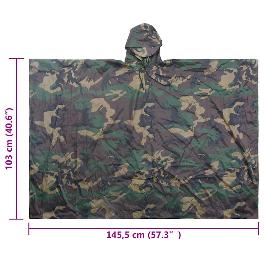 Poncho impermeable lluvia ejército para acampar/senderismo camuflaje