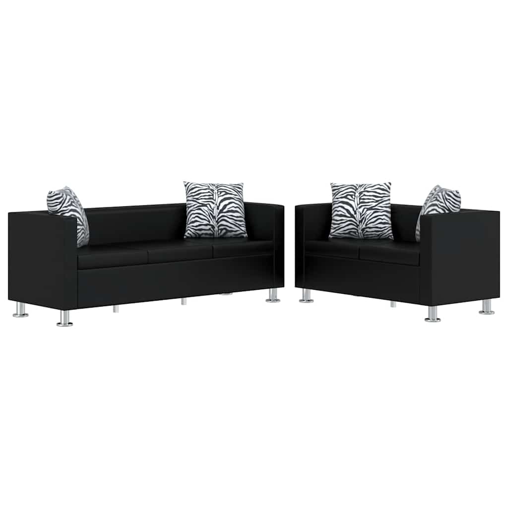 Conjunto de sofás de 2 y 3 plazas de cuero artificial negro