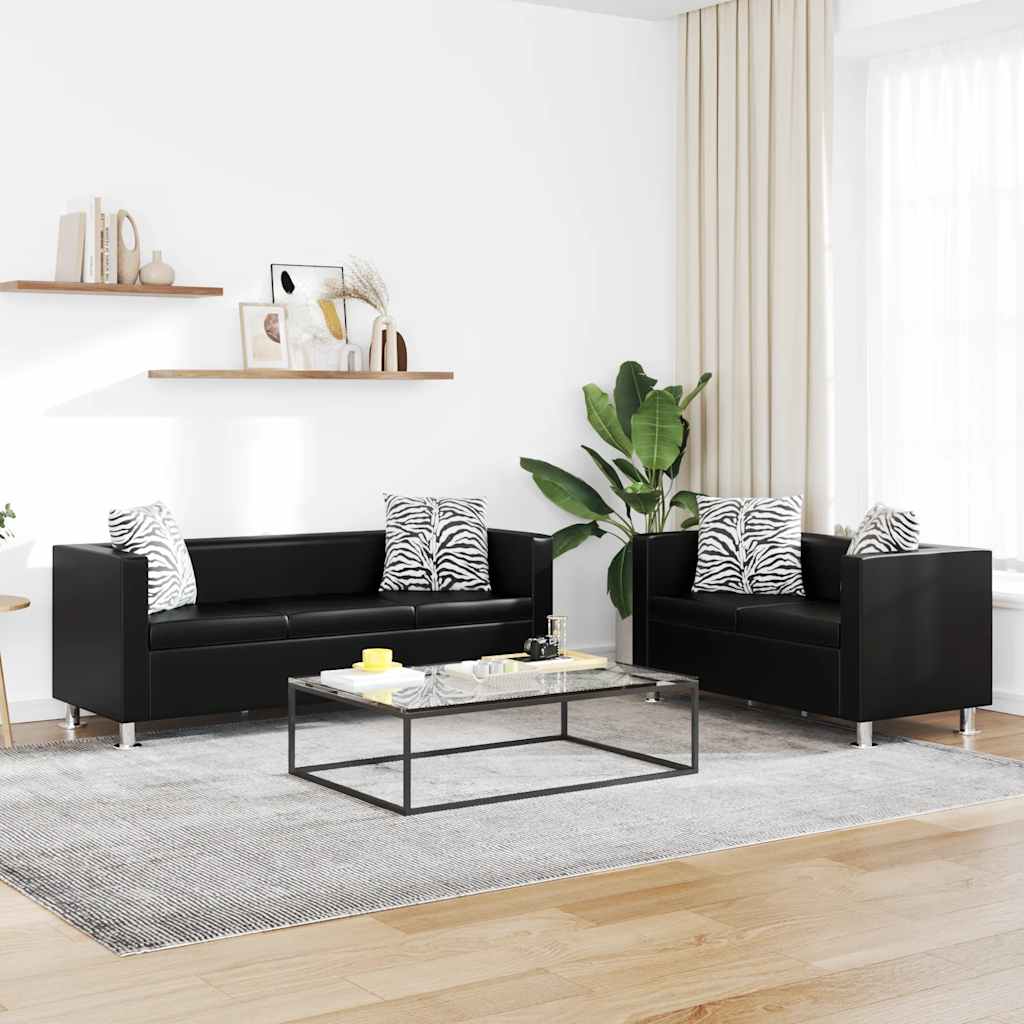 Conjunto de sofás de 2 y 3 plazas de cuero artificial negro