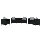 Conjunto de sofás de 2 y 3 plazas y sillón de cuero artificial negro