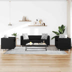 Conjunto de sofás de 2 y 3 plazas y sillón de cuero artificial negro