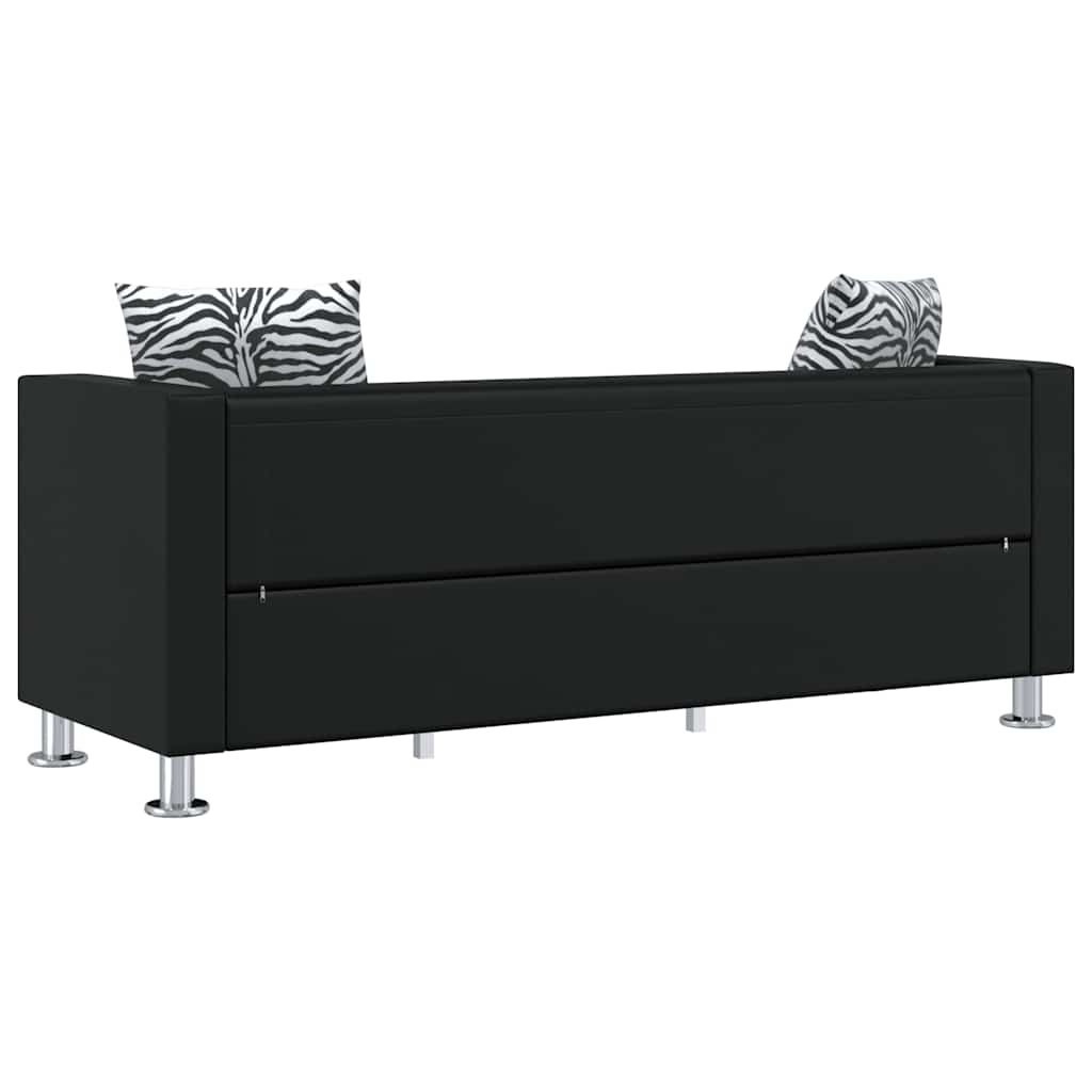 Conjunto de sofás de 2 y 3 plazas y sillón de cuero artificial negro