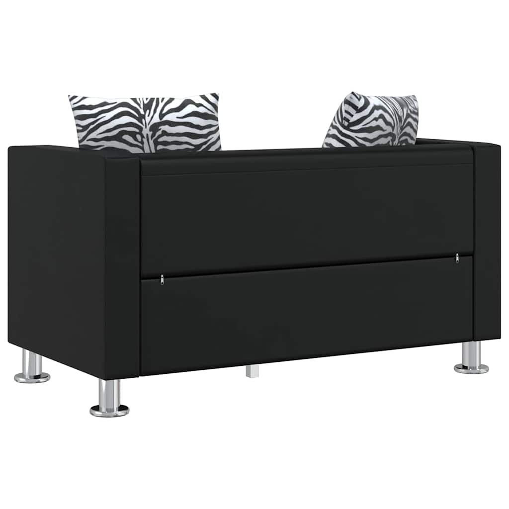 Conjunto de sofás de 2 y 3 plazas y sillón de cuero artificial negro