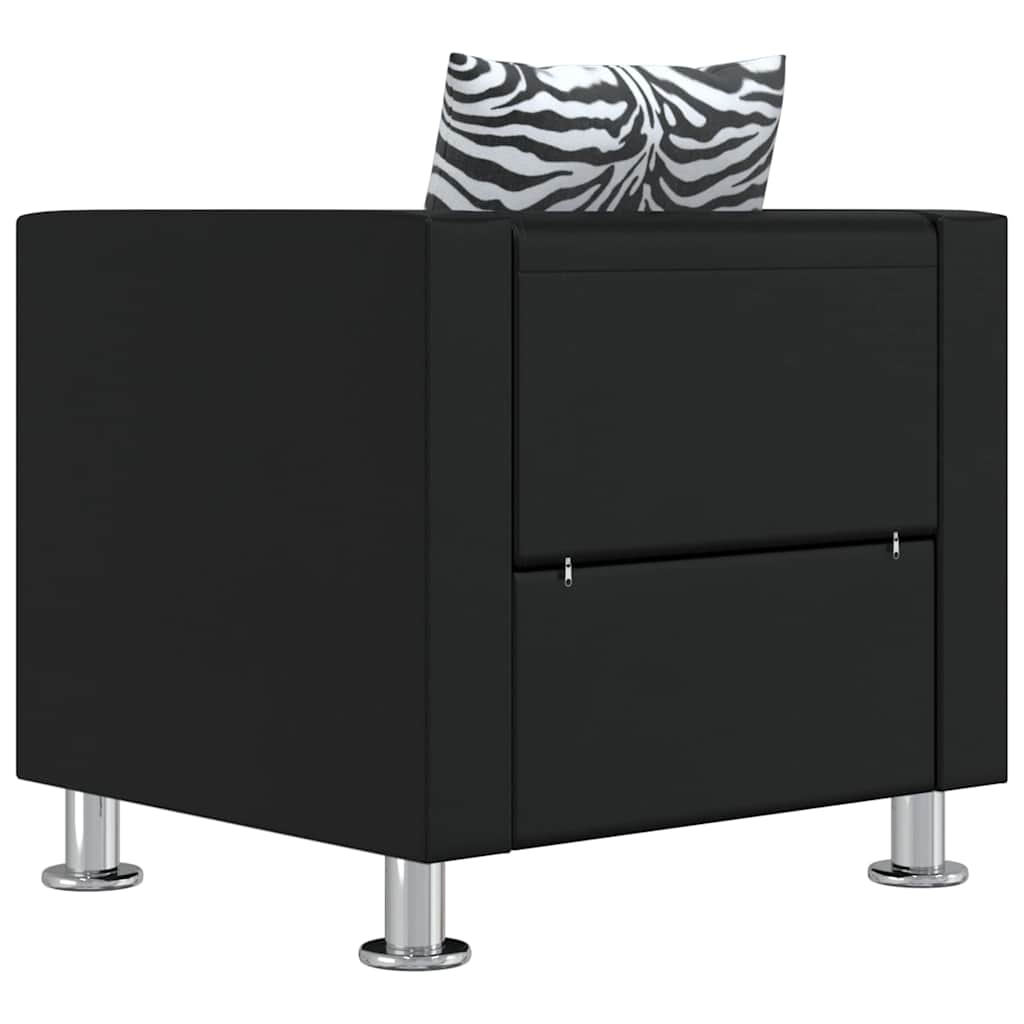 Conjunto de sofás de 2 y 3 plazas y sillón de cuero artificial negro