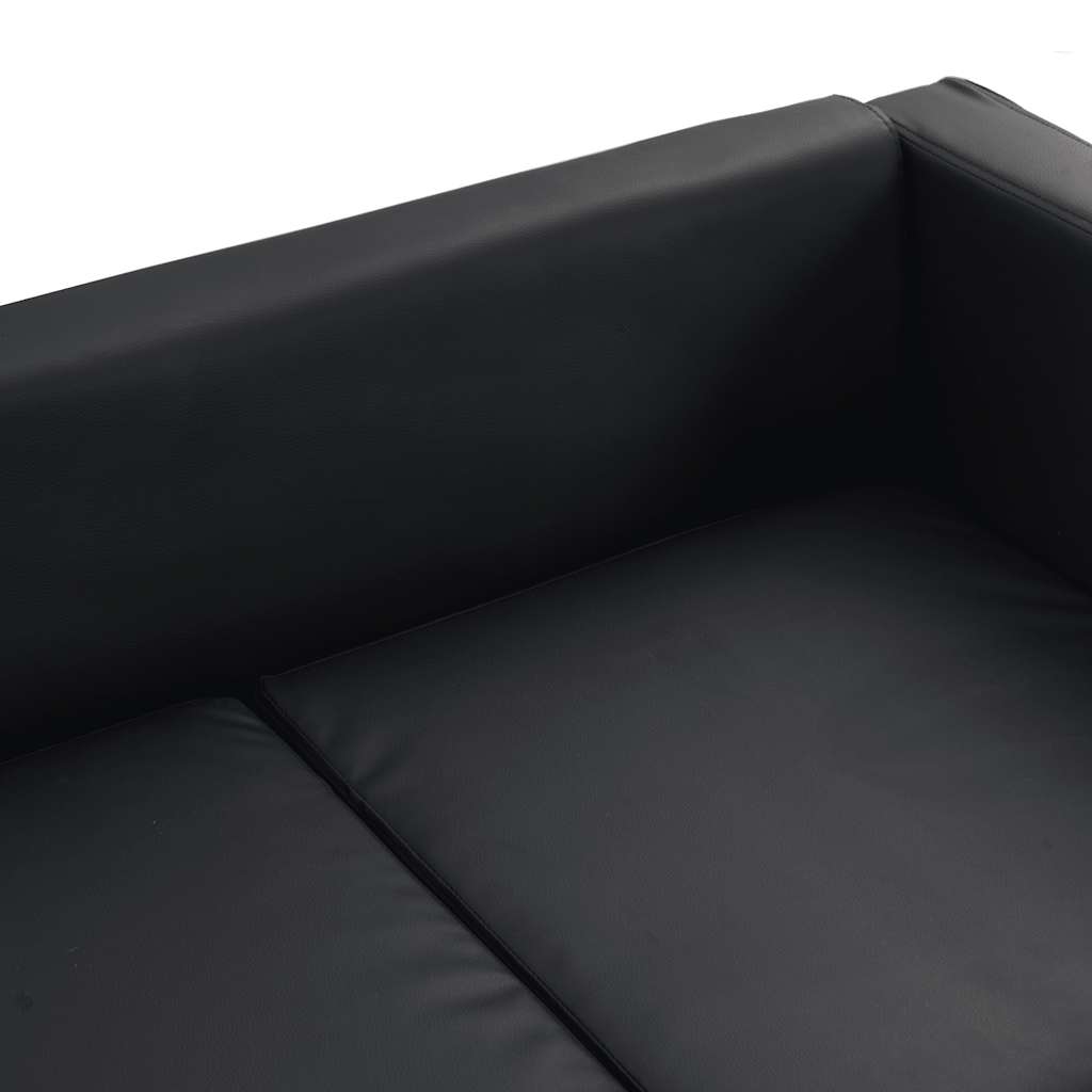 Conjunto de sofás de 2 y 3 plazas y sillón de cuero artificial negro