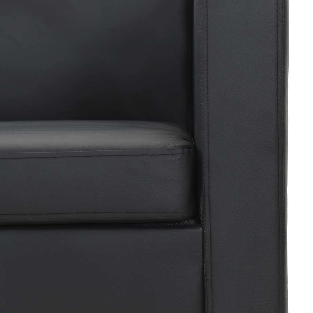 Conjunto de sofás de 2 y 3 plazas y sillón de cuero artificial negro