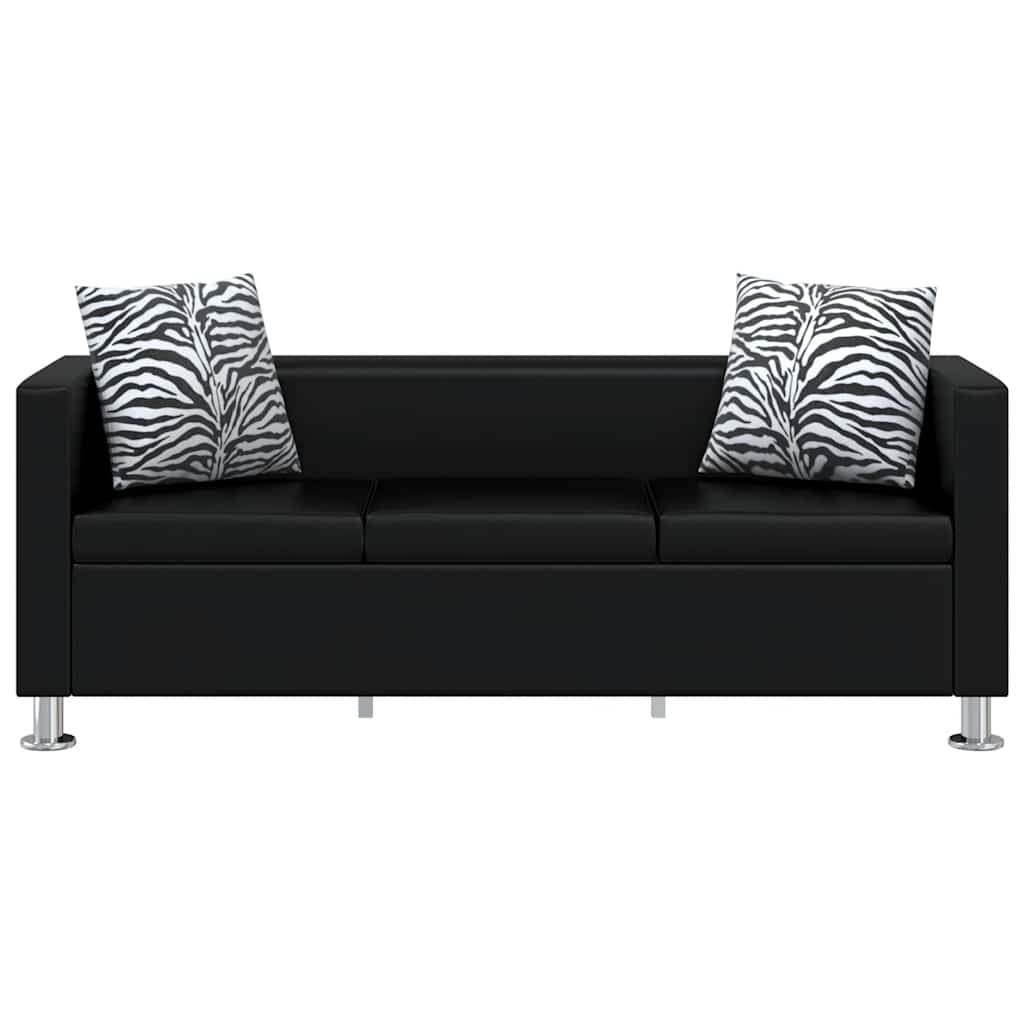 Conjunto de sofás de 2 y 3 plazas y sillón de cuero artificial negro