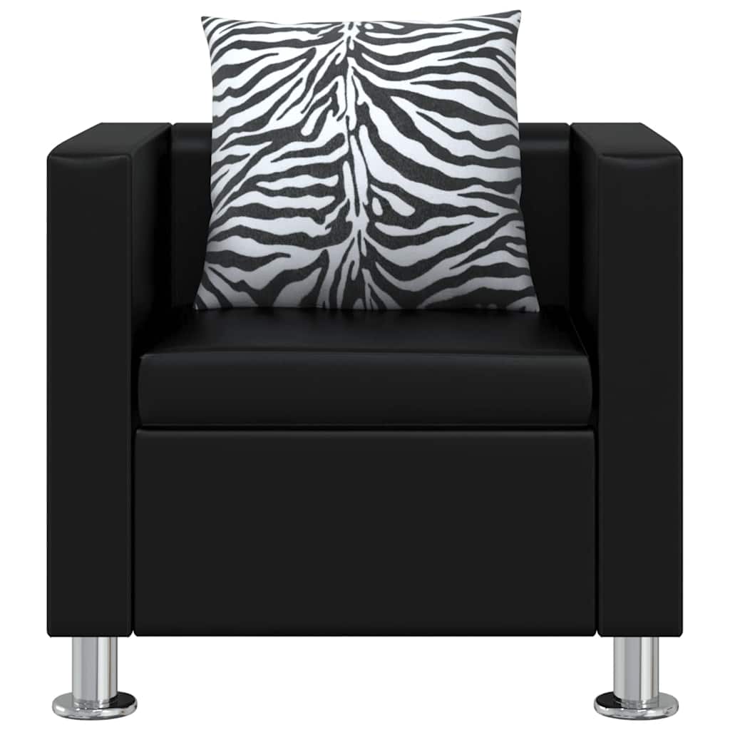 Conjunto de sofás de 2 y 3 plazas y sillón de cuero artificial negro