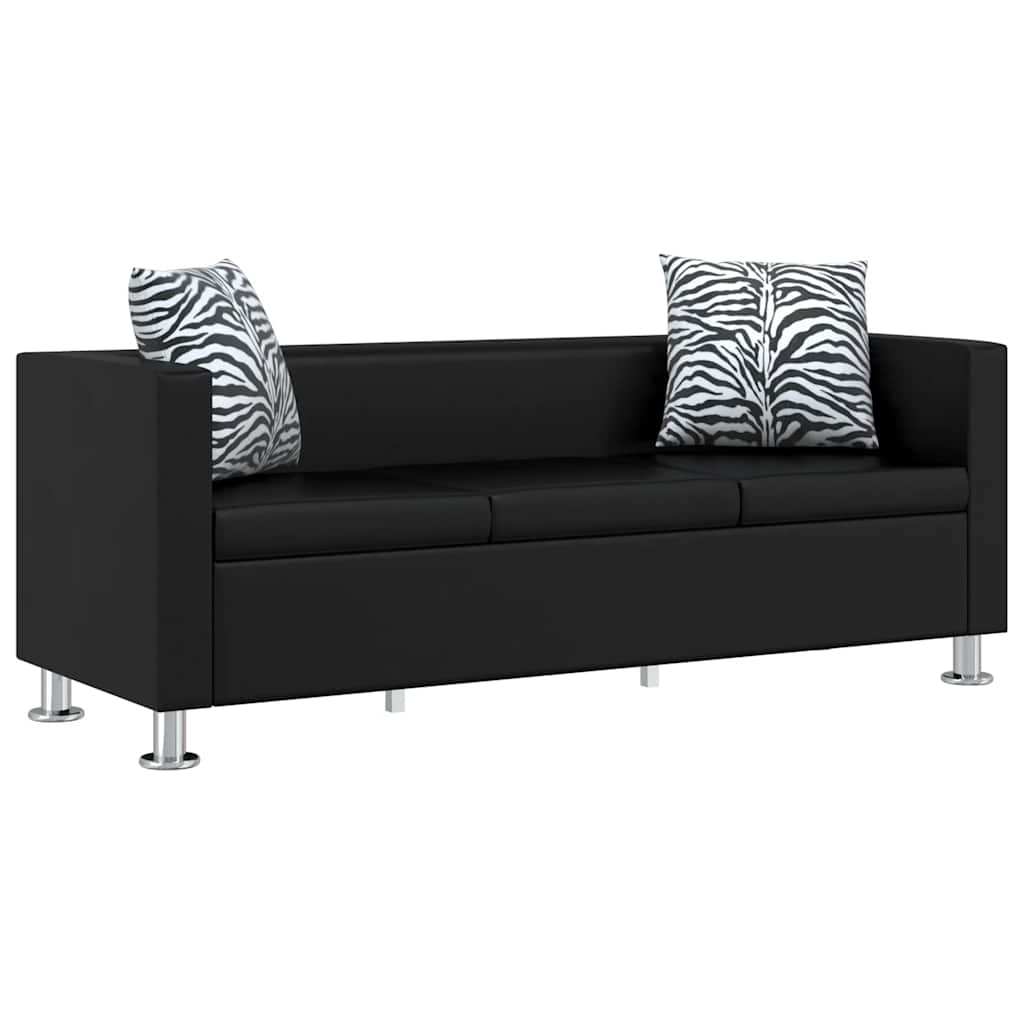 Conjunto de sofás de 2 y 3 plazas y sillón de cuero artificial negro