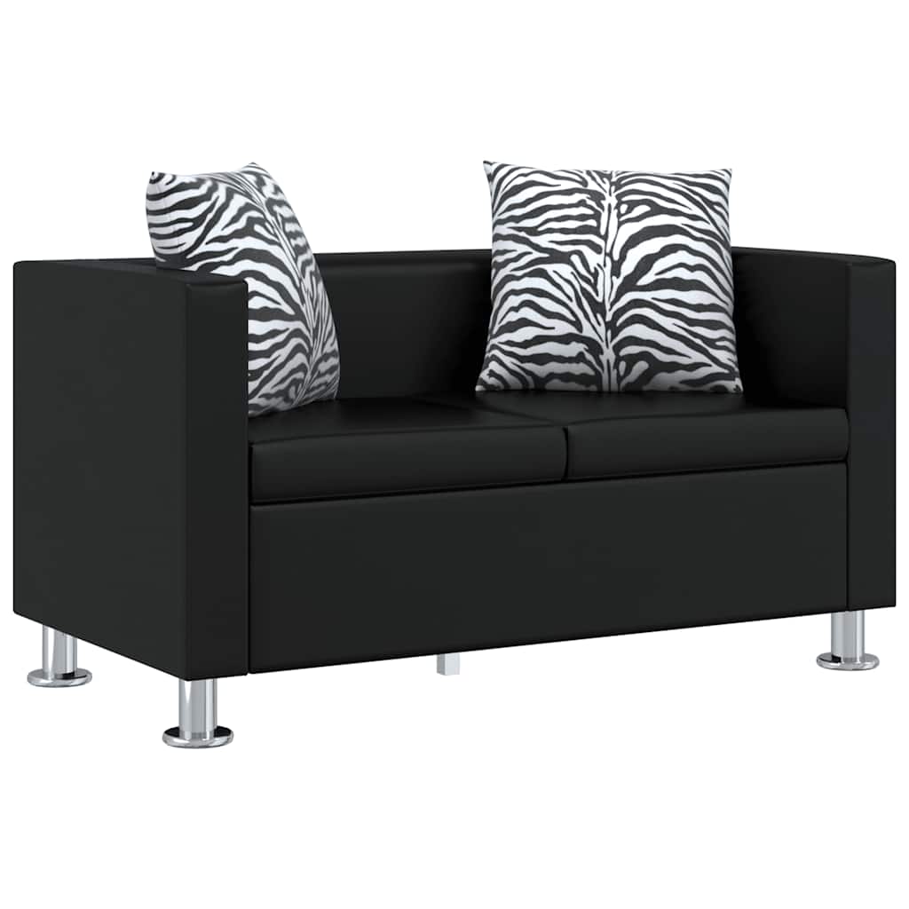 Conjunto de sofás de 2 y 3 plazas y sillón de cuero artificial negro