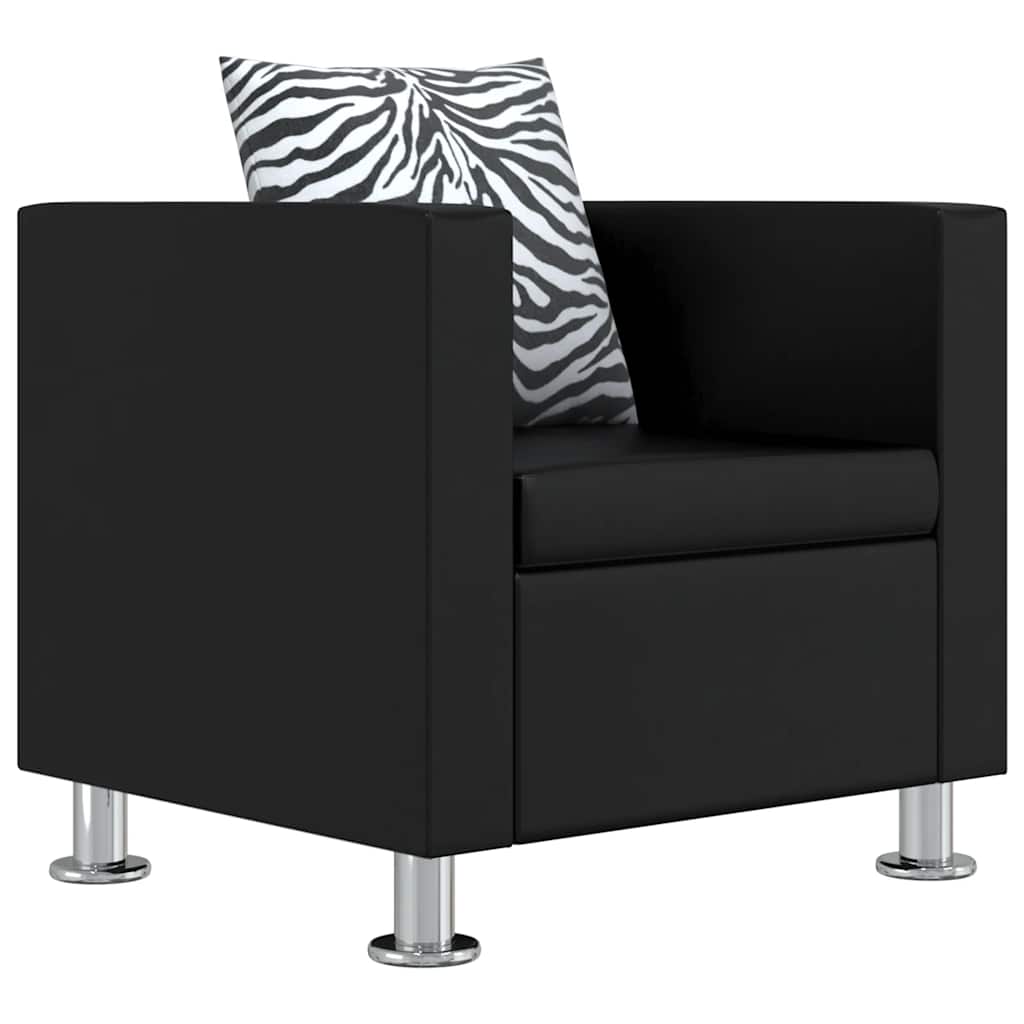 Conjunto de sofás de 2 y 3 plazas y sillón de cuero artificial negro