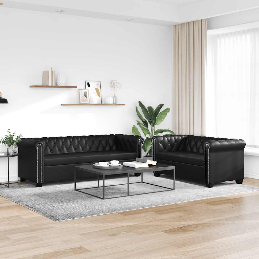 Chesterfield 2- and 3-seater sofas, white faux leather